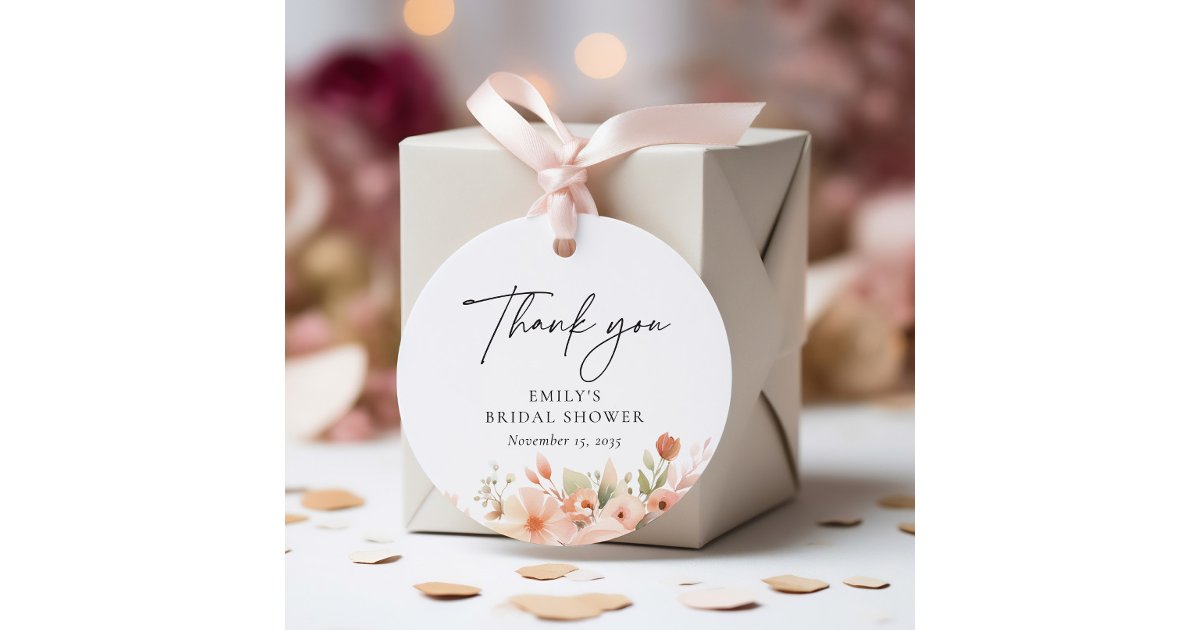 Peach Boho Floral Bridal Shower Favor Tags | Zazzle