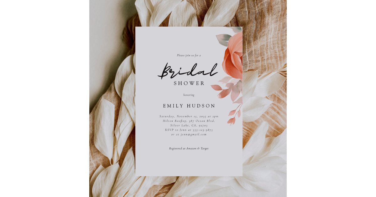 Peach Boho Floral Bridal Shower Invitation | Zazzle