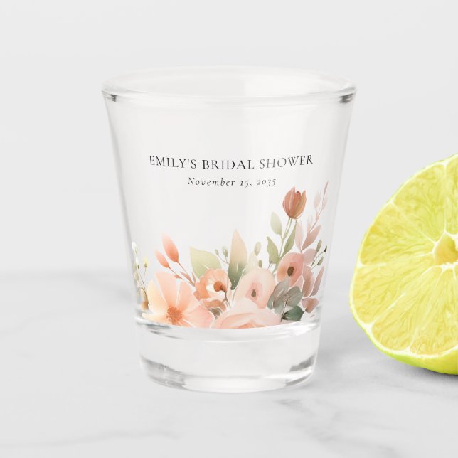 Peach Boho Floral Bridal Shower Shot Glass (Front)