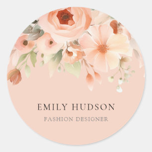 Peach Boho Floral Business Classic Round Sticker