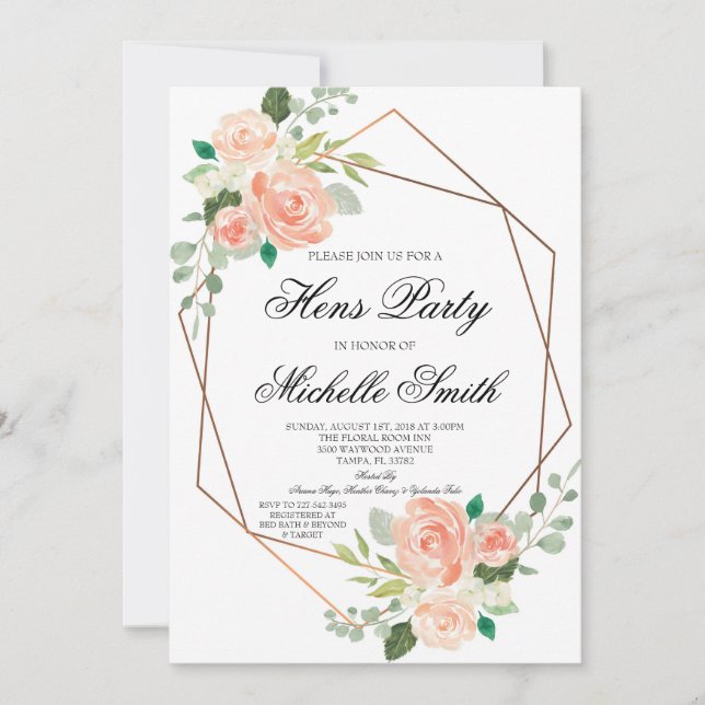 Peach Boho Floral Geometric Hens Party Invitation (Front)