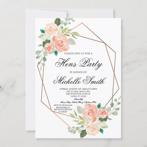 Peach Boho Floral Geometric Hens Party Invitation