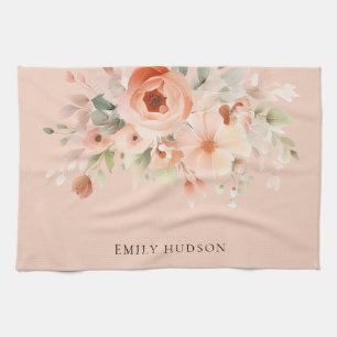 Peach Boho Floral Kitchen Towel