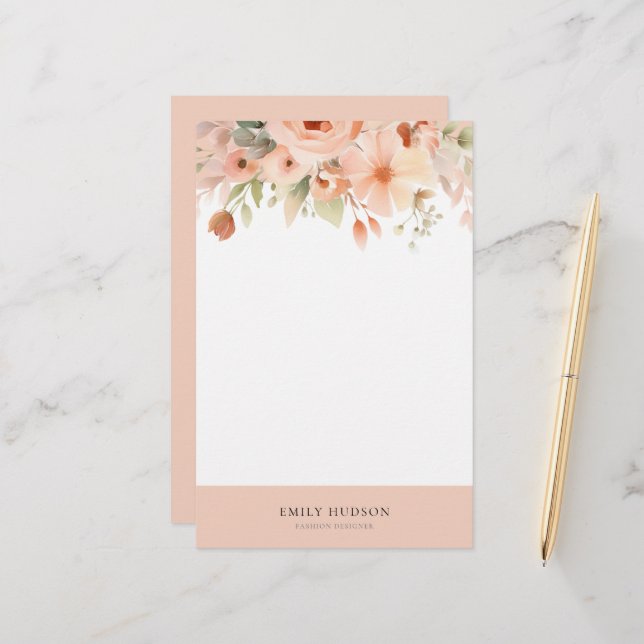 Peach Boho Floral Stationery (Front/Back In Situ)