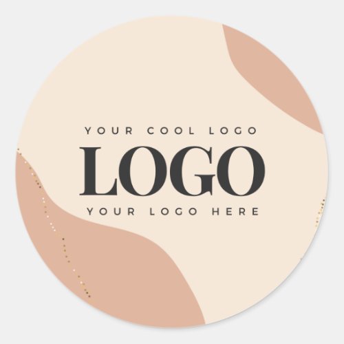 Peach Boho  Gold Glitter Custom Business Logo Classic Round Sticker