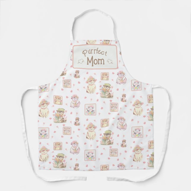 Peach Boho Purrfect Mom Cat Spring Hat Flowers Apron (Front)