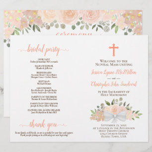 Peach Boho Roses DIY Fold Catholic Wedding Program