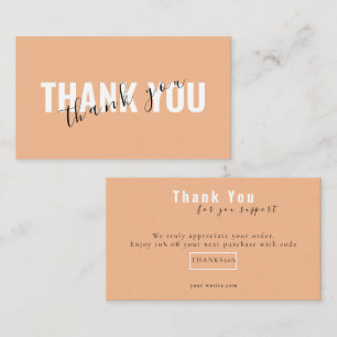 Peach Bold Script Thank You Card Discount Business
