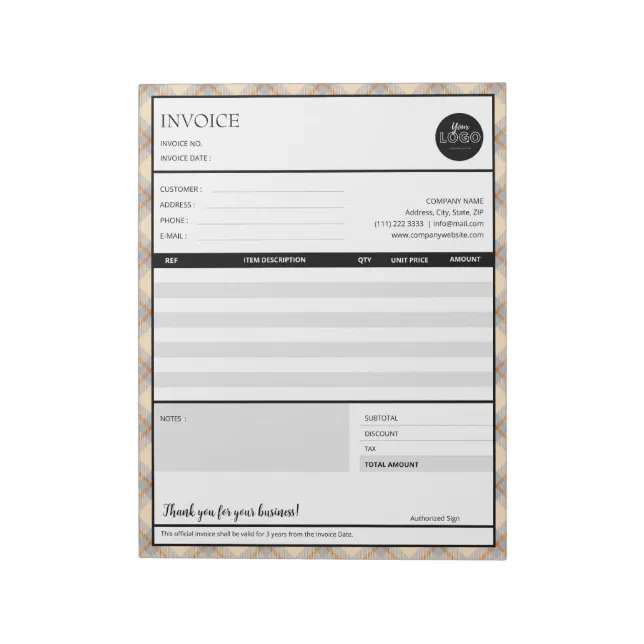 Peach Border Small Business Invoice Template Notepad | Zazzle