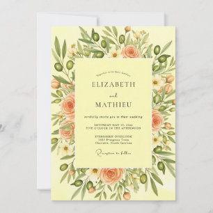 Peach Botanical Mediterranean Wedding Invitation