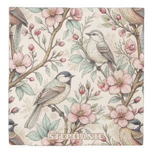 Peach Botanical Songbird Black Ink Floral Pattern Duvet Cover