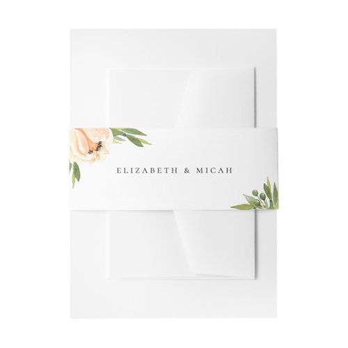 Peach Botanical Watercolor Floral Wedding Invitation Belly Band