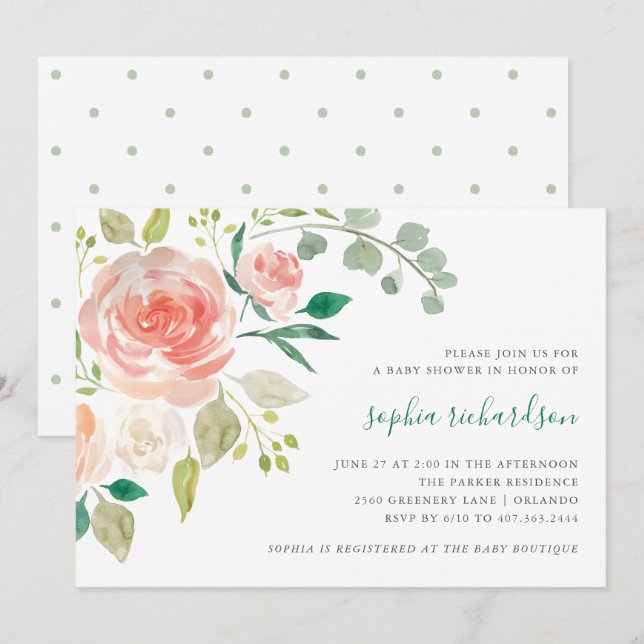Peach Bouquet |  Baby Shower Invitation (Front/Back)