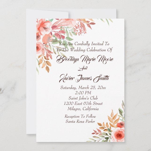 Peach Bouquet Wedding Invitation (Front)