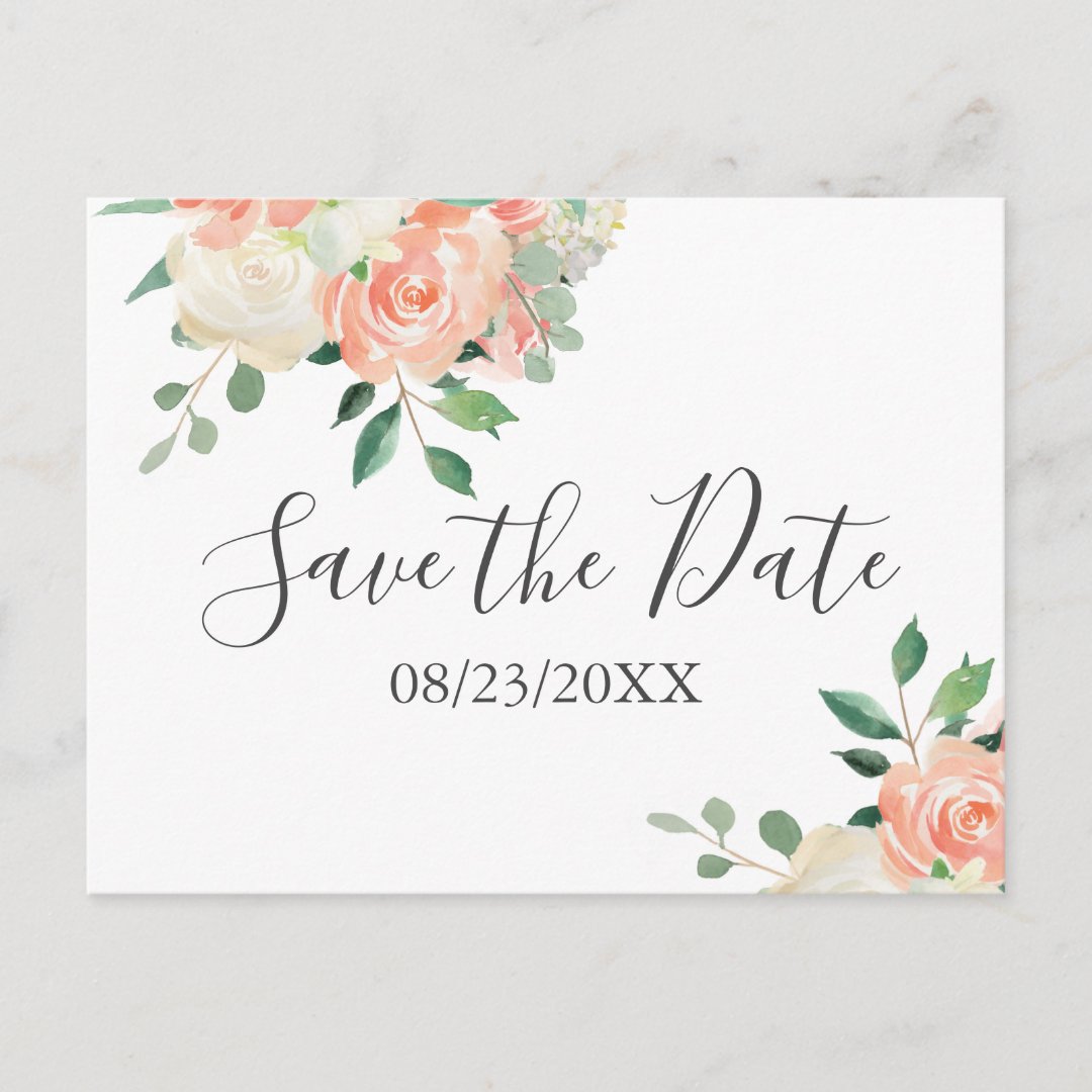 Peach Bouquet Wedding Save the Date Postcard | Zazzle