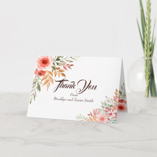 Peach Bouquet Wedding Thank You Card