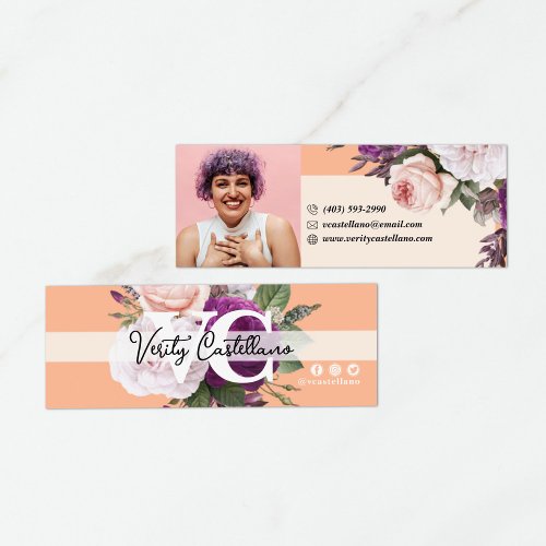Peach Boutique Vintage Roses Floral Personal Photo Mini Business Card