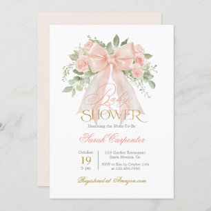 Peach Bow Baby Shower Girl invitation