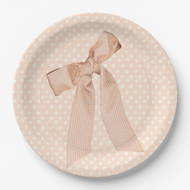 Peach Bow Baby Shower  Paper Plates (Front)