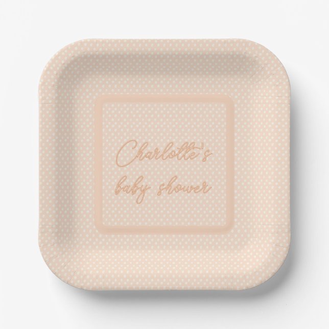 Peach Bow Baby Shower  Paper Plates (Front)