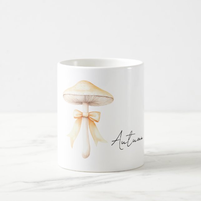 Peach Bow Cream Mushroom Coffee Mug (Center)