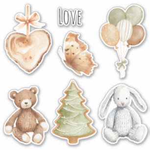 Peach Bow Faux Wood Heart Sticker