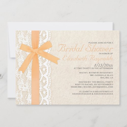 Peach Bow &amp; Lace Bridal Shower Invitations