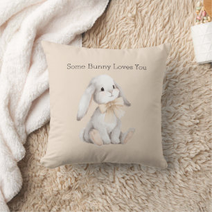 Peach Bow Some Bunny Loves You Throw Pillow