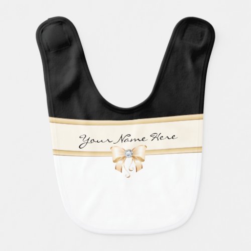 Peach Bow with Diamond on Black and White Bib