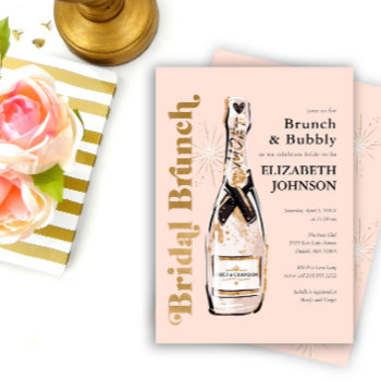 Peach Bridal Brunch And Bubbly Shower Invitation by loralangdesign at Zazzle