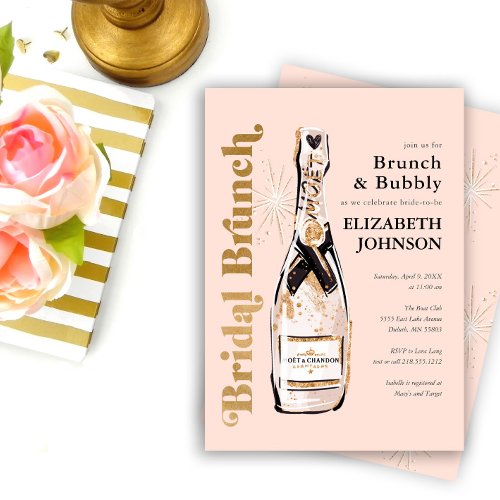 Peach Bridal Brunch and Bubbly Shower Invitation