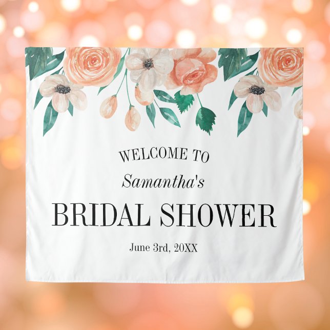 Peach Bridal Shower Backdrop Personalized Floral (Peach Bridal Shower Backdrop Personalized Floral
)