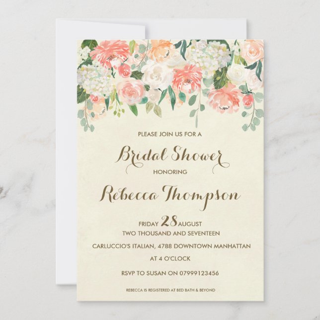 peach bridal shower invitation elegant modern (Front)