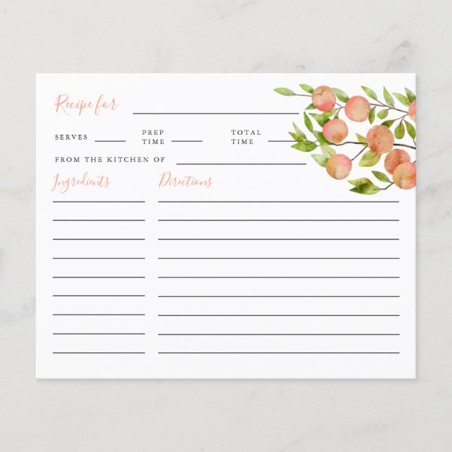 Peach Bridal Shower Recipe Card (Front)
