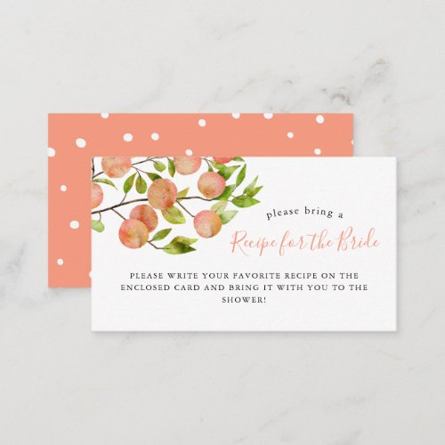 Peach Bridal Shower Recipe Request  Enclosure Card