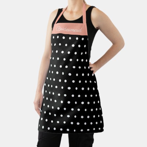 Peach Bridesmaid Black and White Polka Dot Name Apron