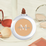 Peach Bridesmaid Initial and Name Compact Mirror<br><div class="desc">A personalized compact mirror for your wedding bridesmaid or maid of honor that has her initial and name on a trendy,  peach color background. Edit to replace initial and name. Select your compact mirror style.</div>