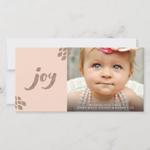 Peach & Bronze Glitter Joy Xmas Photo Card