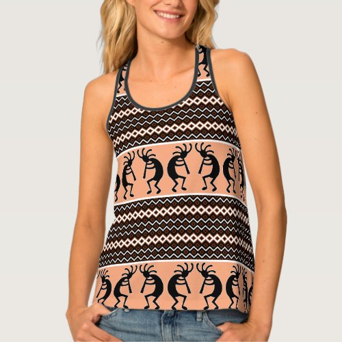 Peach Brown Black White Tribal Kokopelli Tank Top