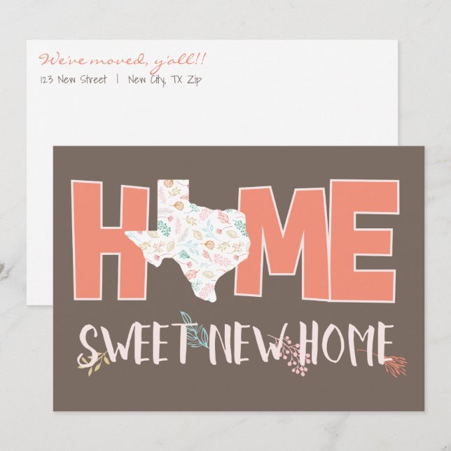 Peach & Brown Home, Sweet New Home - Texas Announcement (Front/Back)