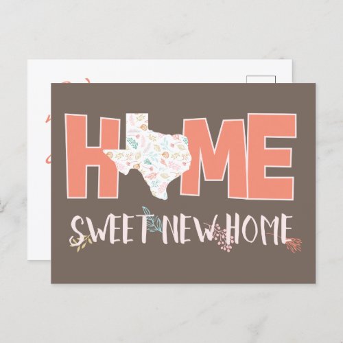 Peach  Brown Home Sweet New Home _ Texas Announcement Postcard