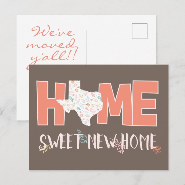 Peach & Brown Home, Sweet New Home - Texas Announcement Postcard (Front/Back)