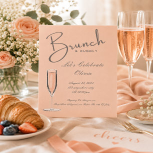 Peach brunch and bubbly bridal shower invitation 