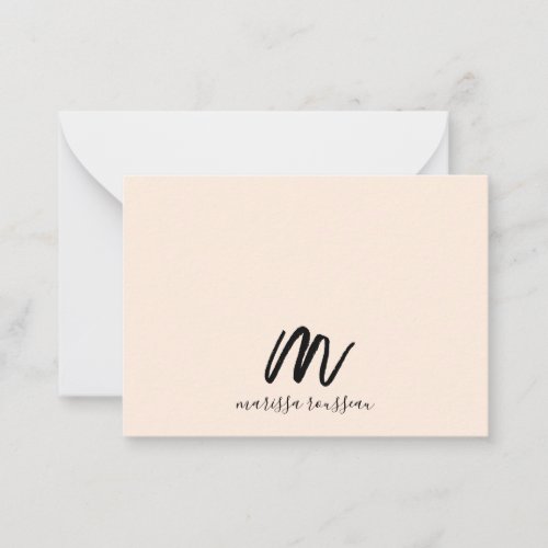 Peach Brush Painted Style Monogram Script Name Note Card