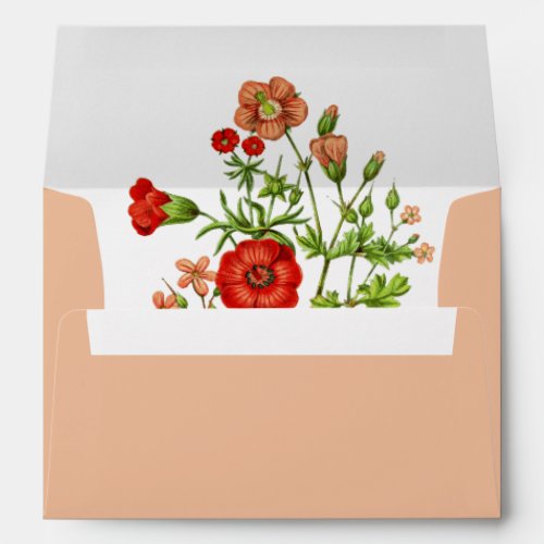 Peach Buff Red Botanical Wedding Envelope