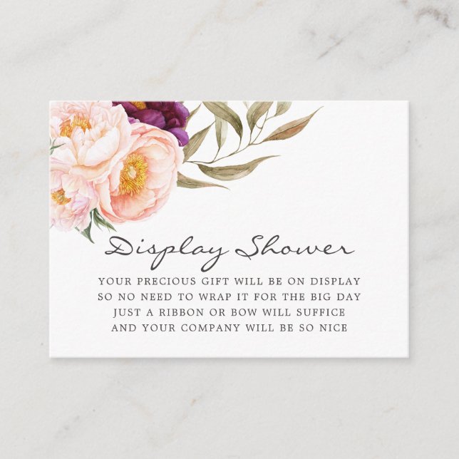 Peach & Burgundy Floral Baby Shower Display Shower Enclosure Card (Front)