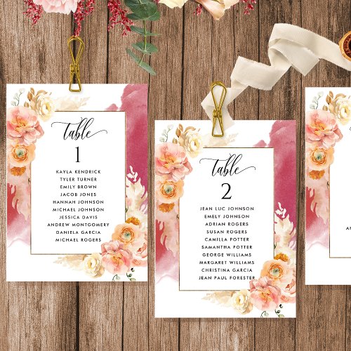 Peach Burgundy Seating Plan Cards w Guest Names