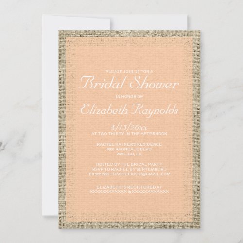 Peach Burlap Bridal Shower Invitations