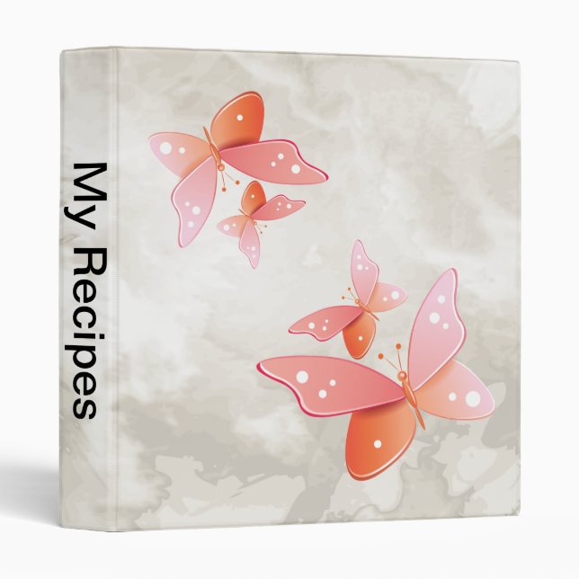 Peach Butterflies 3 Ring Binder (Front/Spine)