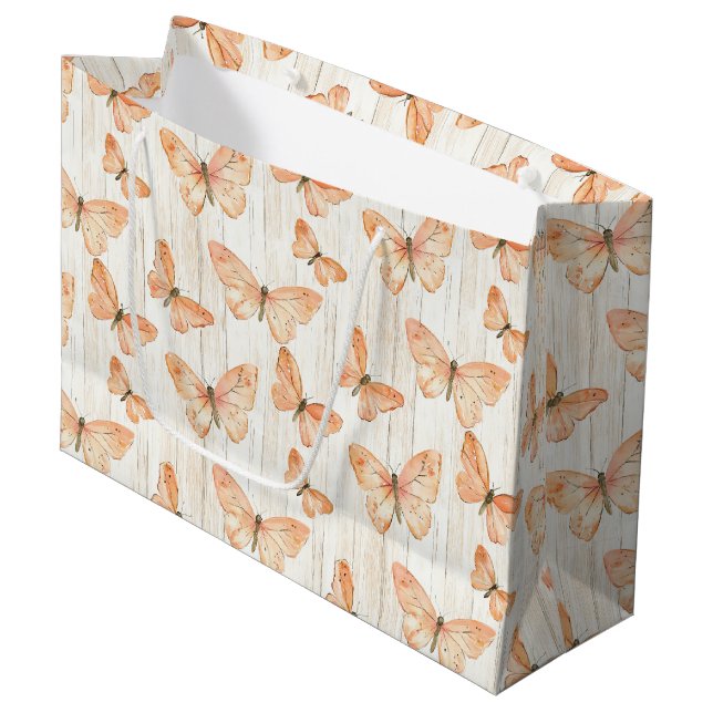 Peach Butterflies Birthday Large Gift Bag (Front Angled)